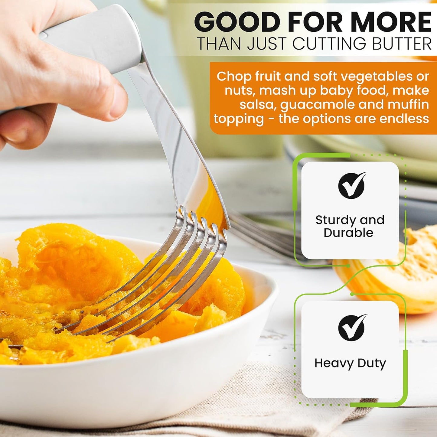 Spring Chef Professional White Dough Blender For Baking, Dough Cutter Tool, Stainless Steel Puff Pastry Cutter Tool with Sharp Blades, Dishwasher Safe Pastry Blender for Easy Mixing - Large Size