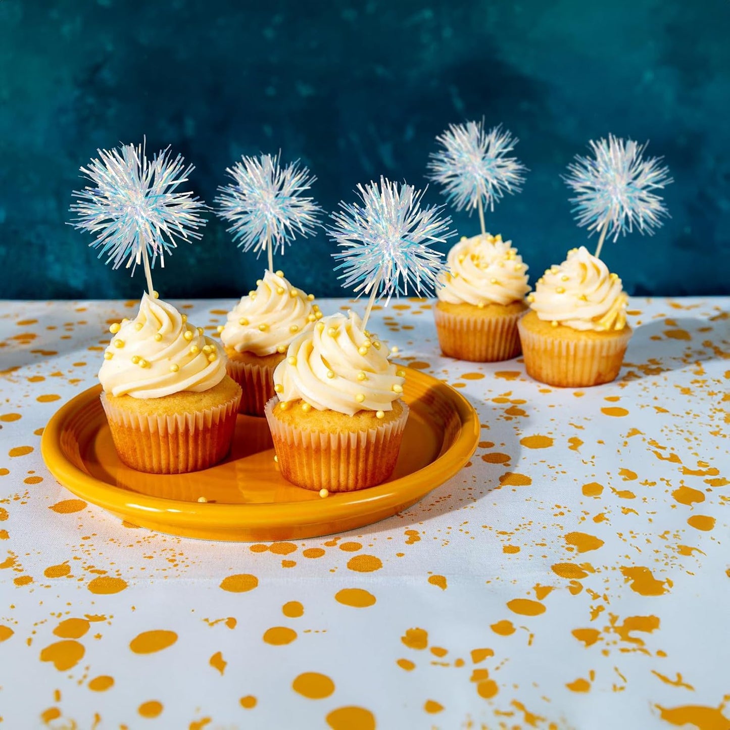 Gyufise 30Pcs Foil Firework Cupcake Toppers Sparkle Tinsel Cake Toppers Tinsel Drink Cake Decoration Cocktail Picks for Birthday Wedding Graduation Party Supplies Laser White