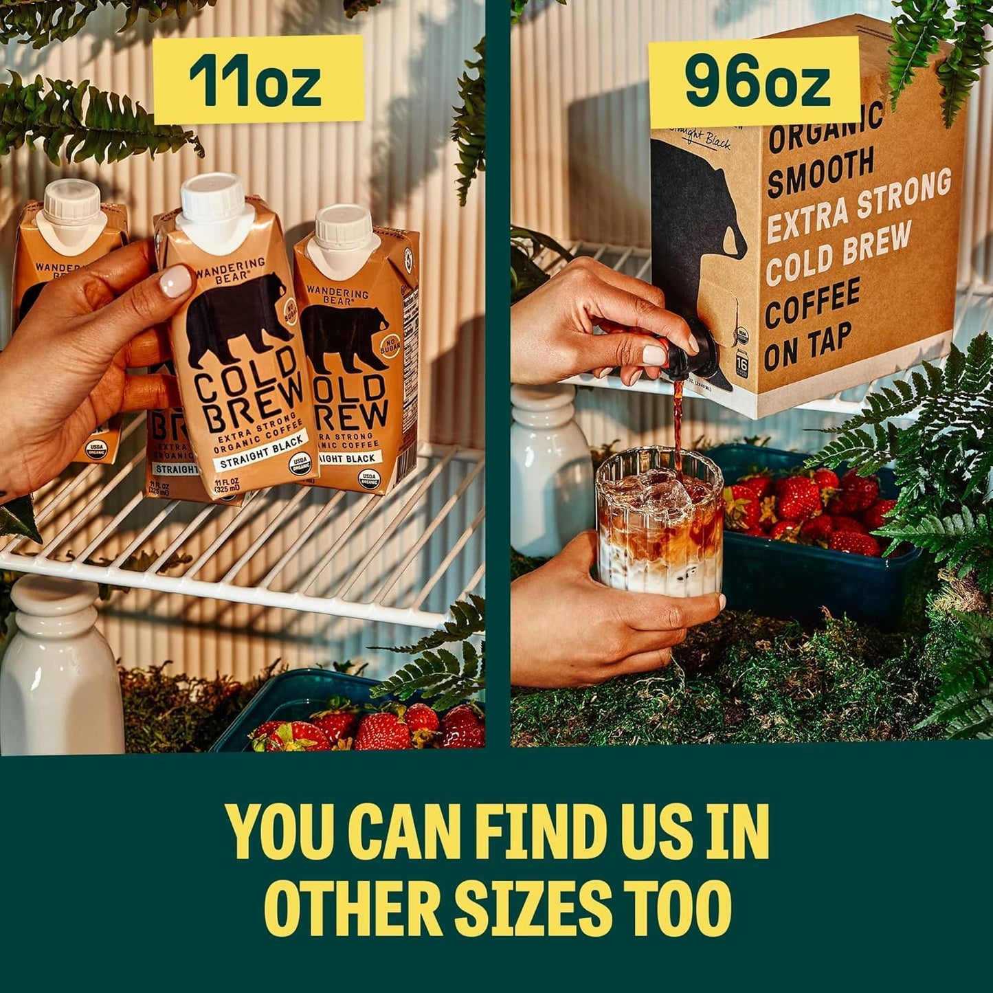 Wandering Bear Espresso Roast Organic Cold Brew Coffee, 32 fl oz, 6 pack - Extra Strong, Bold, Smooth, Unsweetened, Shelf-Stable, Ready to Drink, 100% Organic, Iced Cold Brewed Coffee Drinks