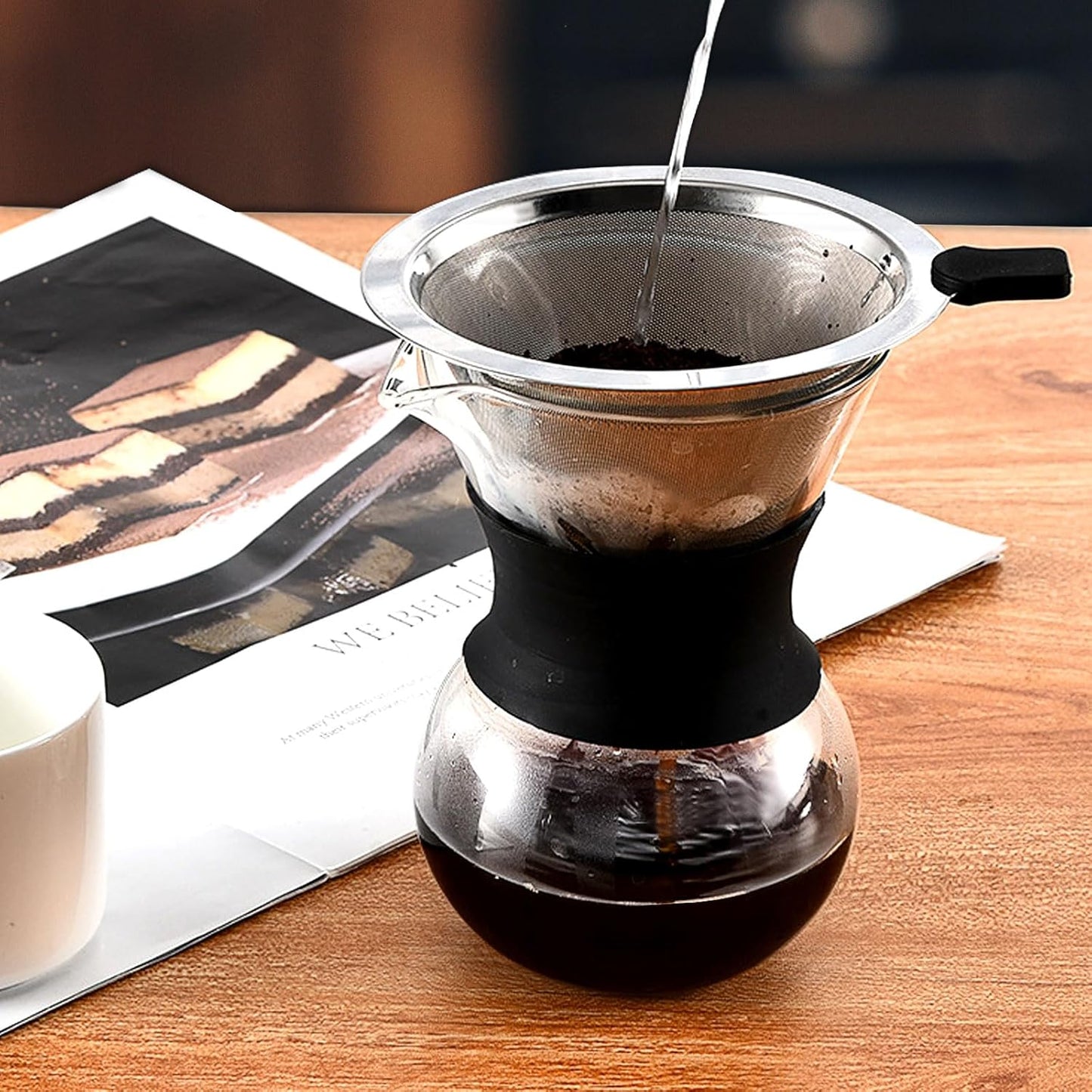 Pour Over Coffee Dripper-Stainless Steel Coffee Filter,Reusable Drip Cone Coffee Filter Portable Pour for 1-4 Cup (Without base, S)