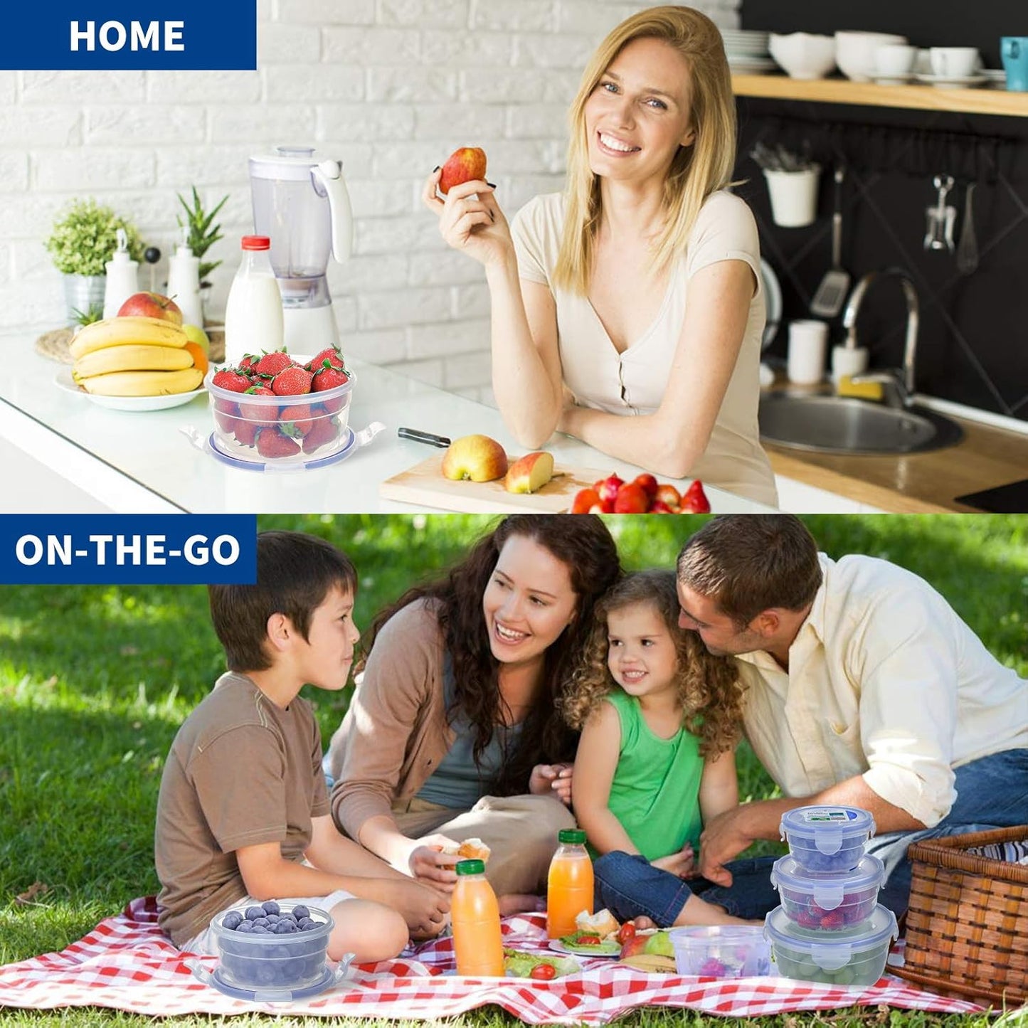 KIGI 6 PACK 20oz Plastic Mixed Bowls with Lid Leakproof Food Storage Container Set Small Meal Prep Containers Bento Box