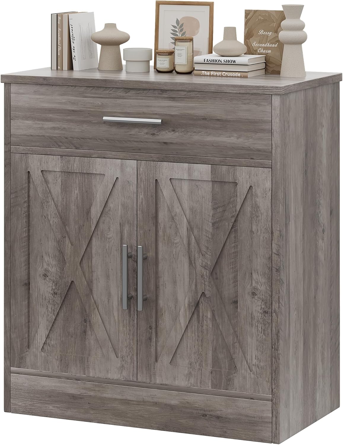 Vongrasig Sideboard Buffet with Storage, Modern Kitchen Storage Cabinet with 1 Drawer and 2 Doors, Wood Coffee Bar Buffet Table for Kitchen, Dining Room, Ash Grey
