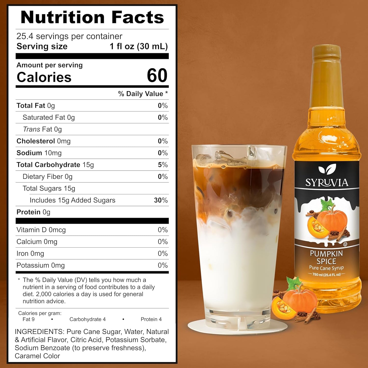 Syruvia Pumpkin Spice Syrup – 25.4 fl oz – Syrup for Coffee, Lattes, Shakes, Smoothies, Desserts – 100% Vegan, Gluten Free, Kosher Delicious Coffee Sauce, (Pack of 2)