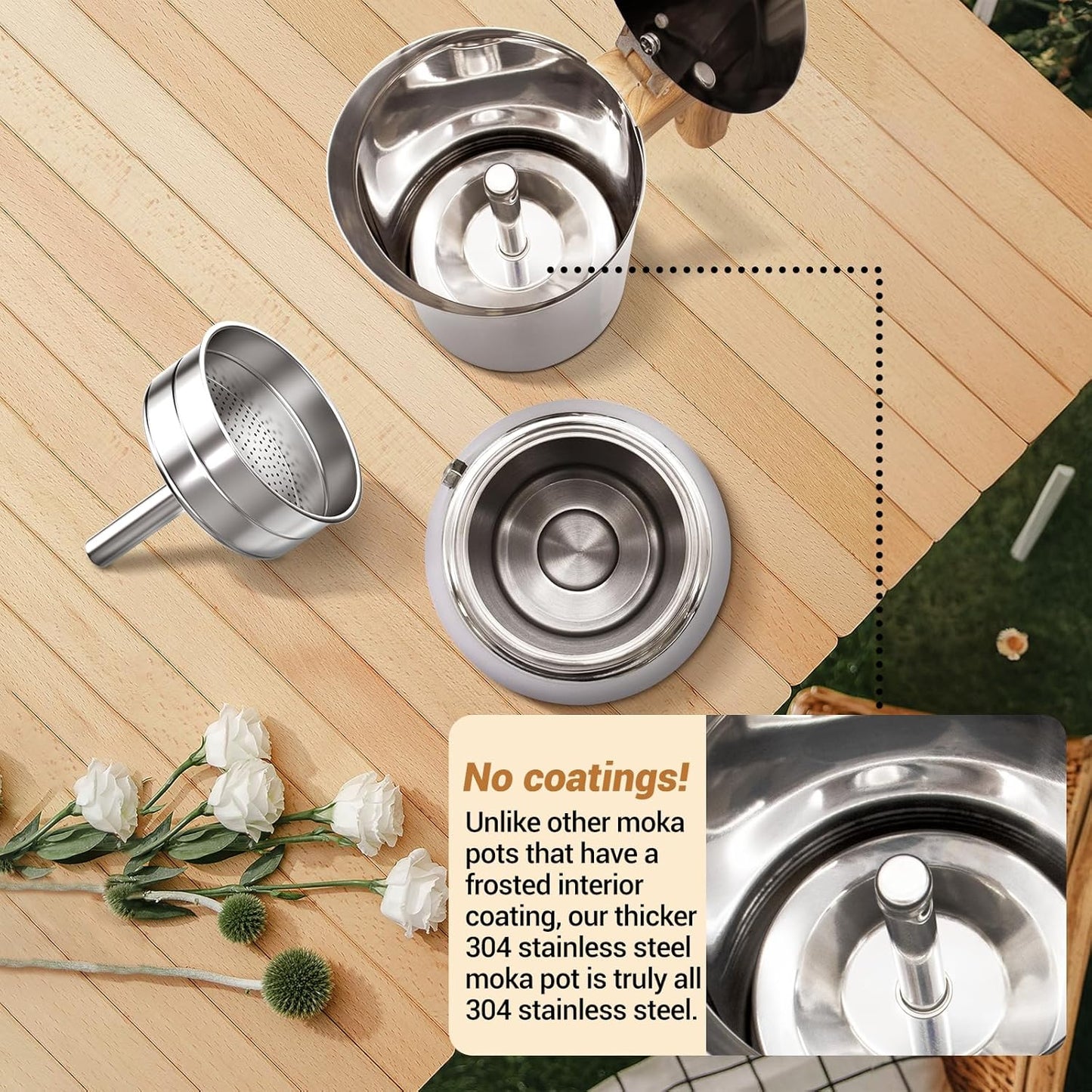 No Coating 2 Cup Moka Pot Thickened 304 Stainless Steel Stovetop Espresso Coffee Maker 100ml 3.4oz Mocha Percolator Greca Cuban Ideal for Making Rich Authentic Italian Café