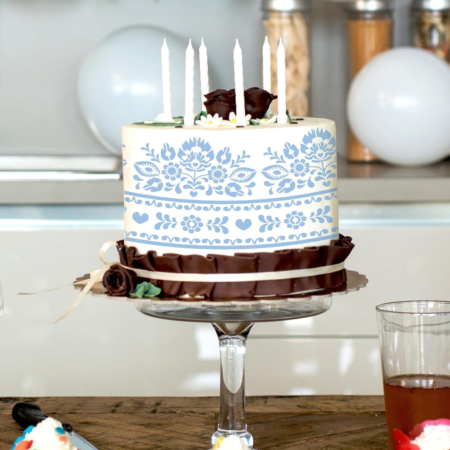 Cake Buttercream Decorating Stencils - 15 Pcs Reusable Cake Stencils Floral Boarder, Cookies Royal Icing Stencils Biscuits Decorating Template Cake Baking Stencils