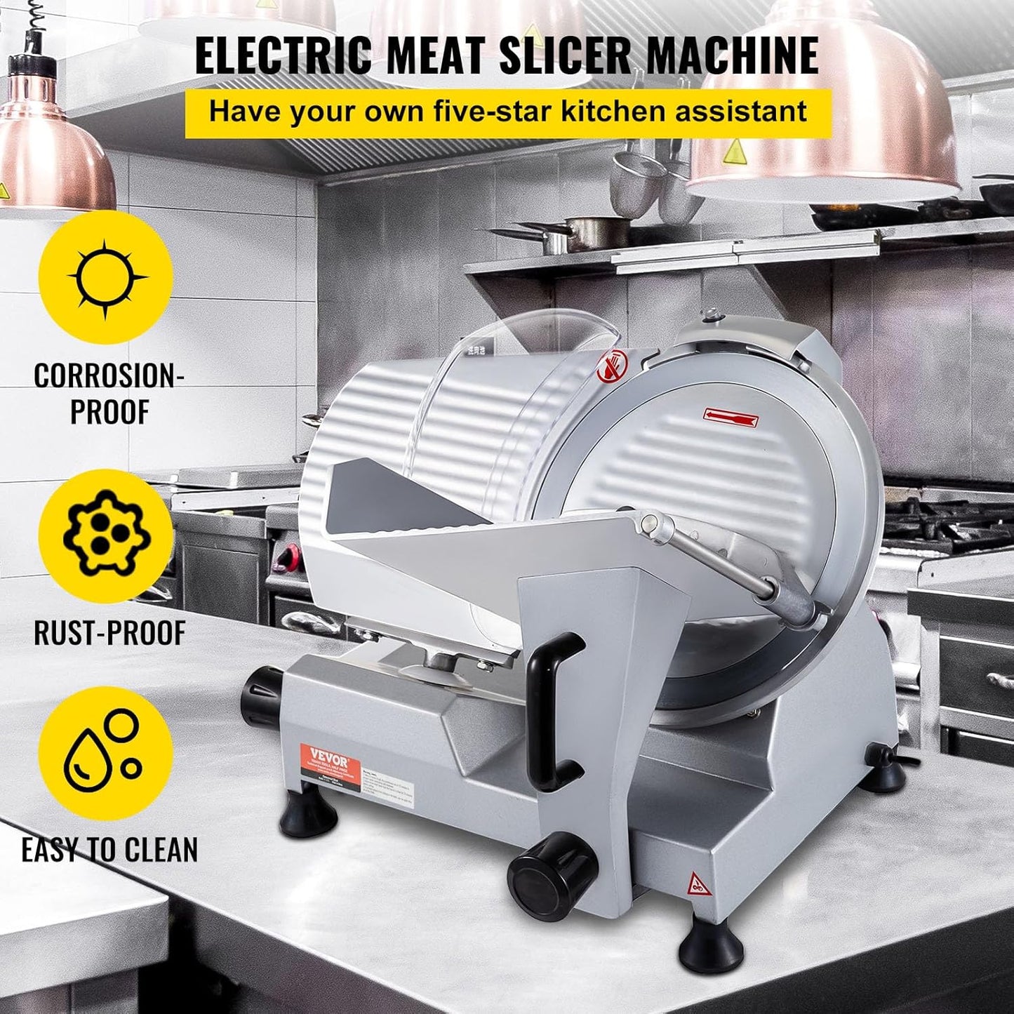 VEVOR Commercial Meat Slicer, 320W Electric Deli Food Slicer, 12 inch Carbon Steel Blade Electric Food Slicer, 350-400RPM Meat Slicer, 0-0.6 inch Adjustable Thickness for Cheese, Veggies, Ham