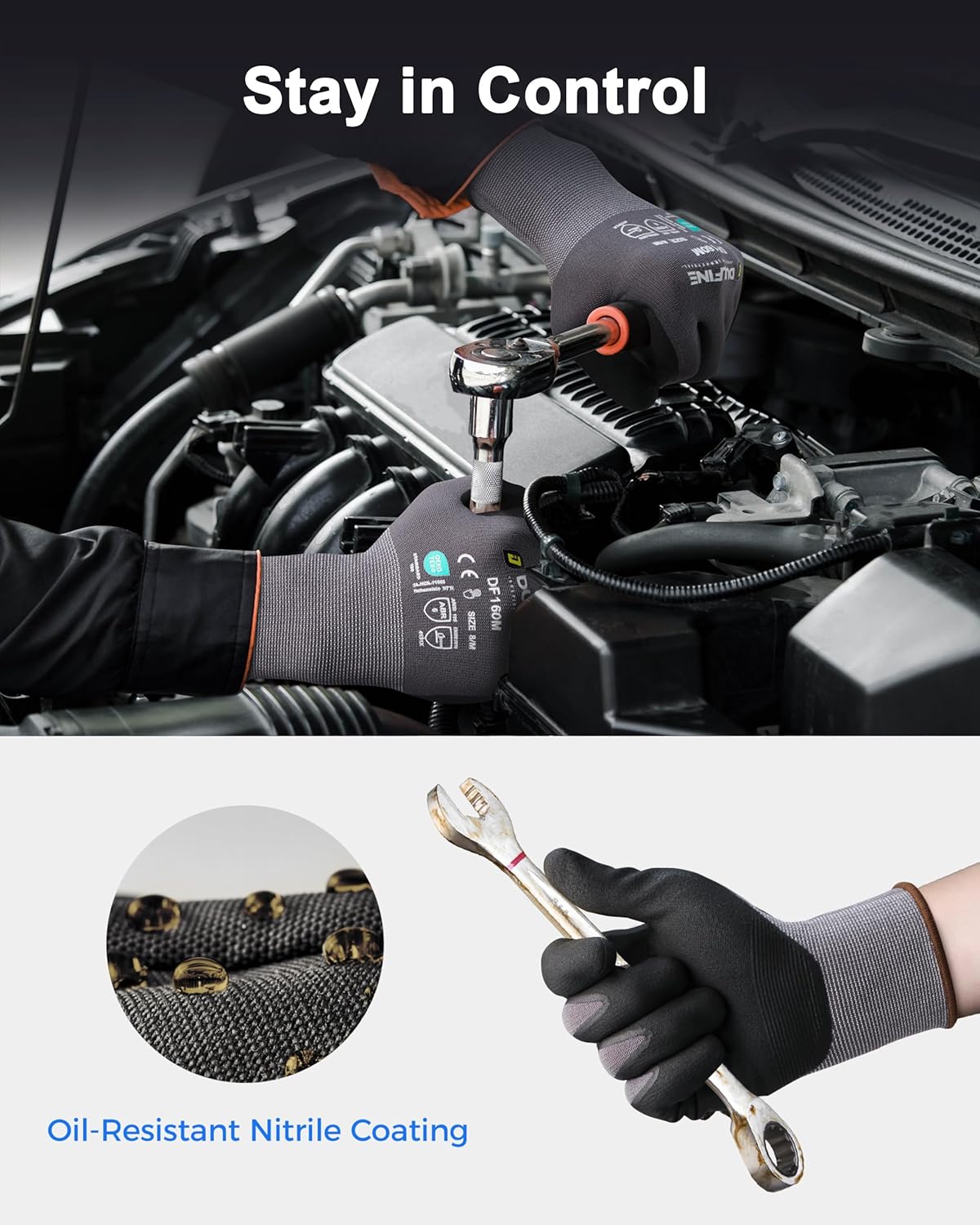 Safety Work Gloves MicroFoam Nitrile Coated-3 Pairs Pack,Seamless Knit Nylon Glove with Black Micro-Foam Nitrile Grip,Ideal for General Purpose,Automotive,Home Improvement,Painting(Extra Large)