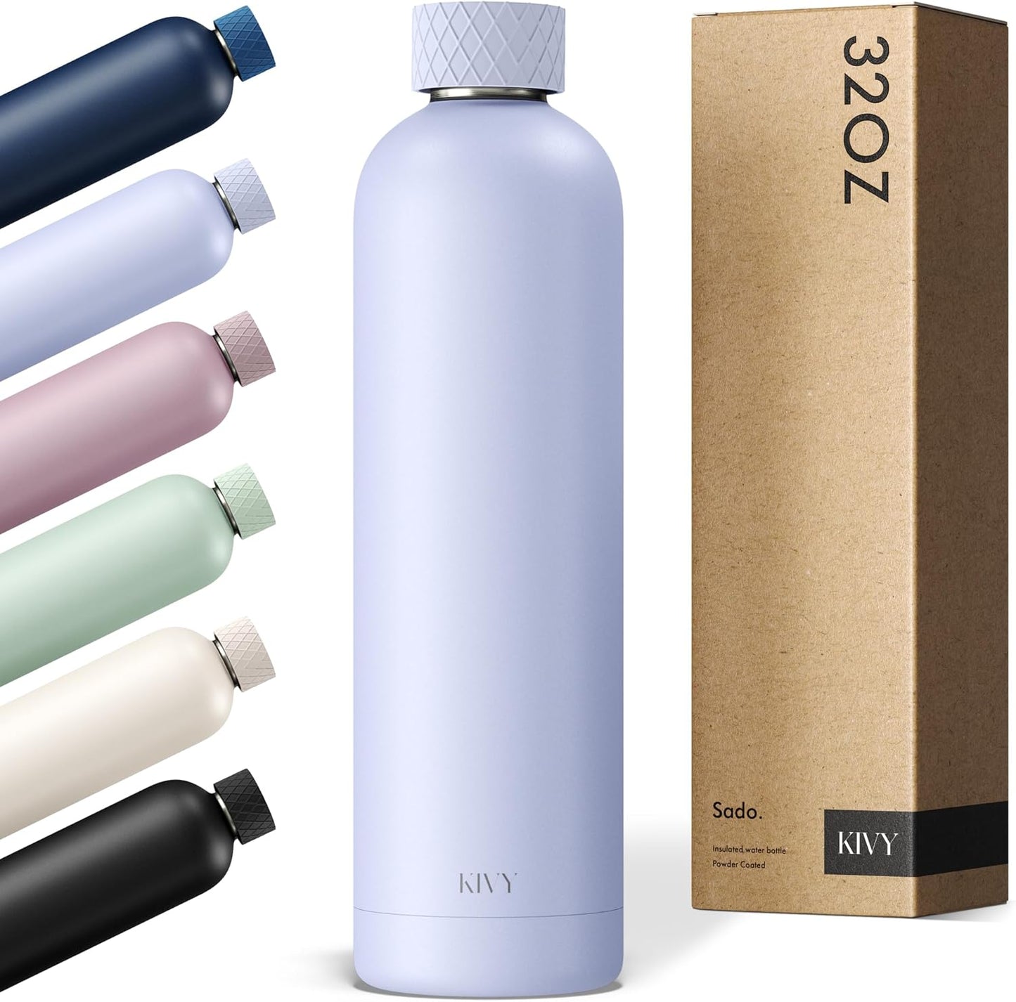 KIVY Stainless Steel Insulated Water Bottle 32oz [LEAK PROOF] - Insulated Stainless Steel Water Bottle - Thermo Flask Drinking Bottle - BPA Free Water Bottle