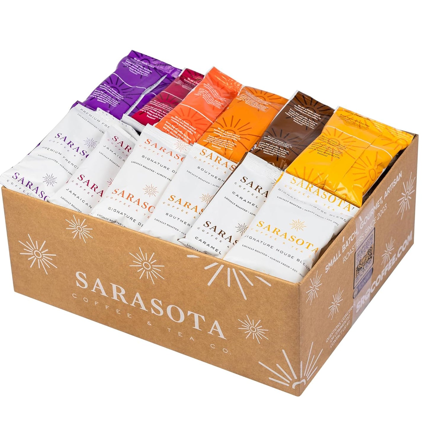 Ground Coffee | Gift Set Sampler Pack Variety Medium, Dark, & Flavored Roast Low Acid Mold Free Pouches | Gourmet Bulk Packets | Highest Rated Individual Premeasured Powder Bags for 12 Cup Drip Maker