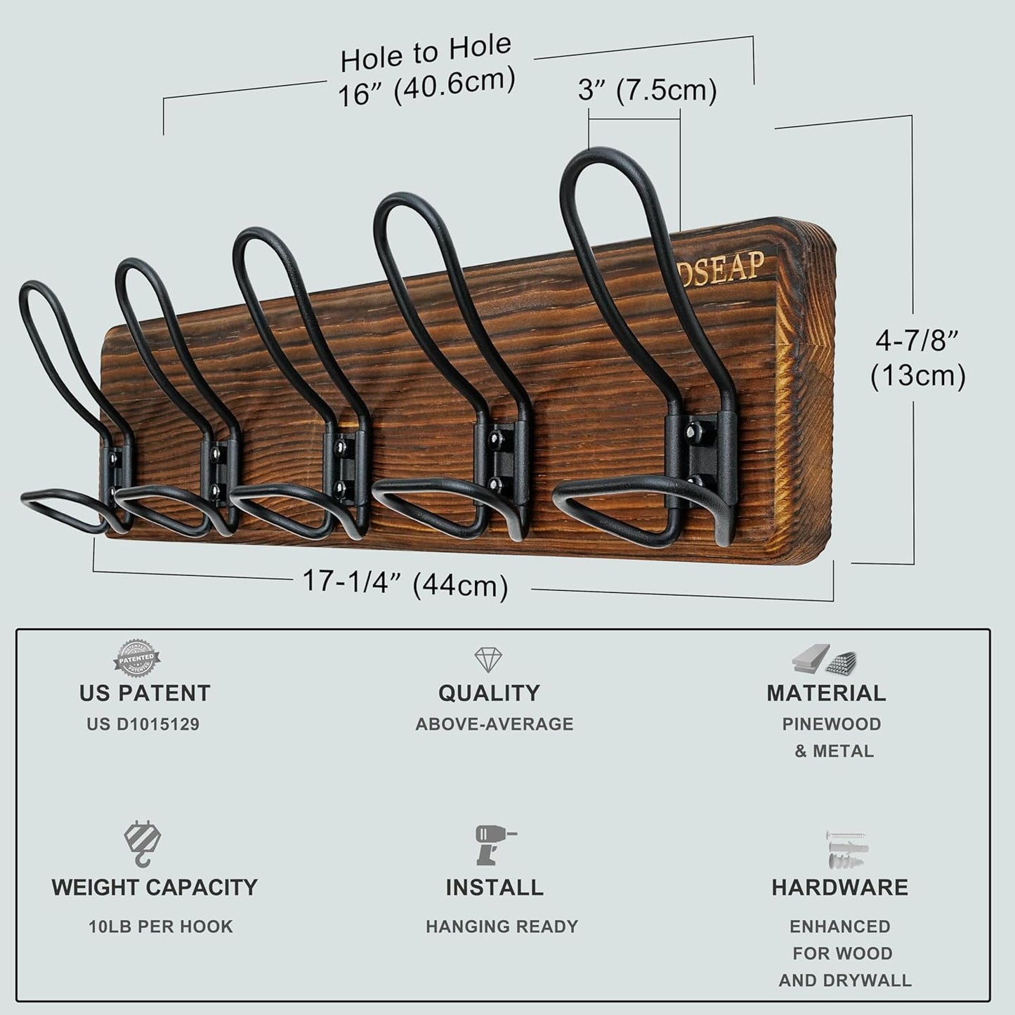 Dseap Coat Rack Wall Mounted - Heavy Duty Farmhouse Rustic Wall Coat Hanger With 5 Wire Hooks for Clothes Hat Jacket Towel, RusticWire, G25A, Rustic Brown & Black, Pack of 2