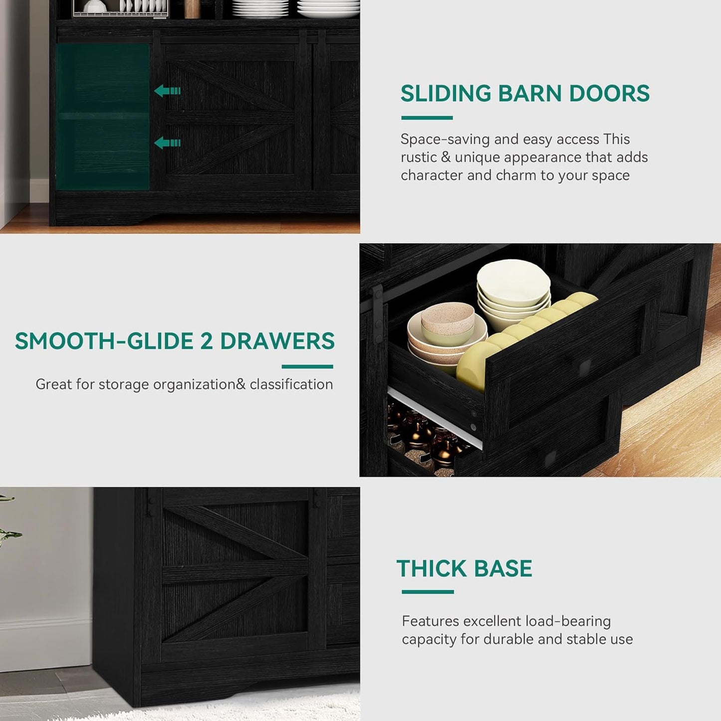 YITAHOME Buffet Cabinet with Drawers, 59" Large Sideboard Buffet Storage Cabinet with Shelves and Doors, Modern Farmhouse Coffee Bar Station Wood Kitchen Table for Kitchen, Dining Room, Black