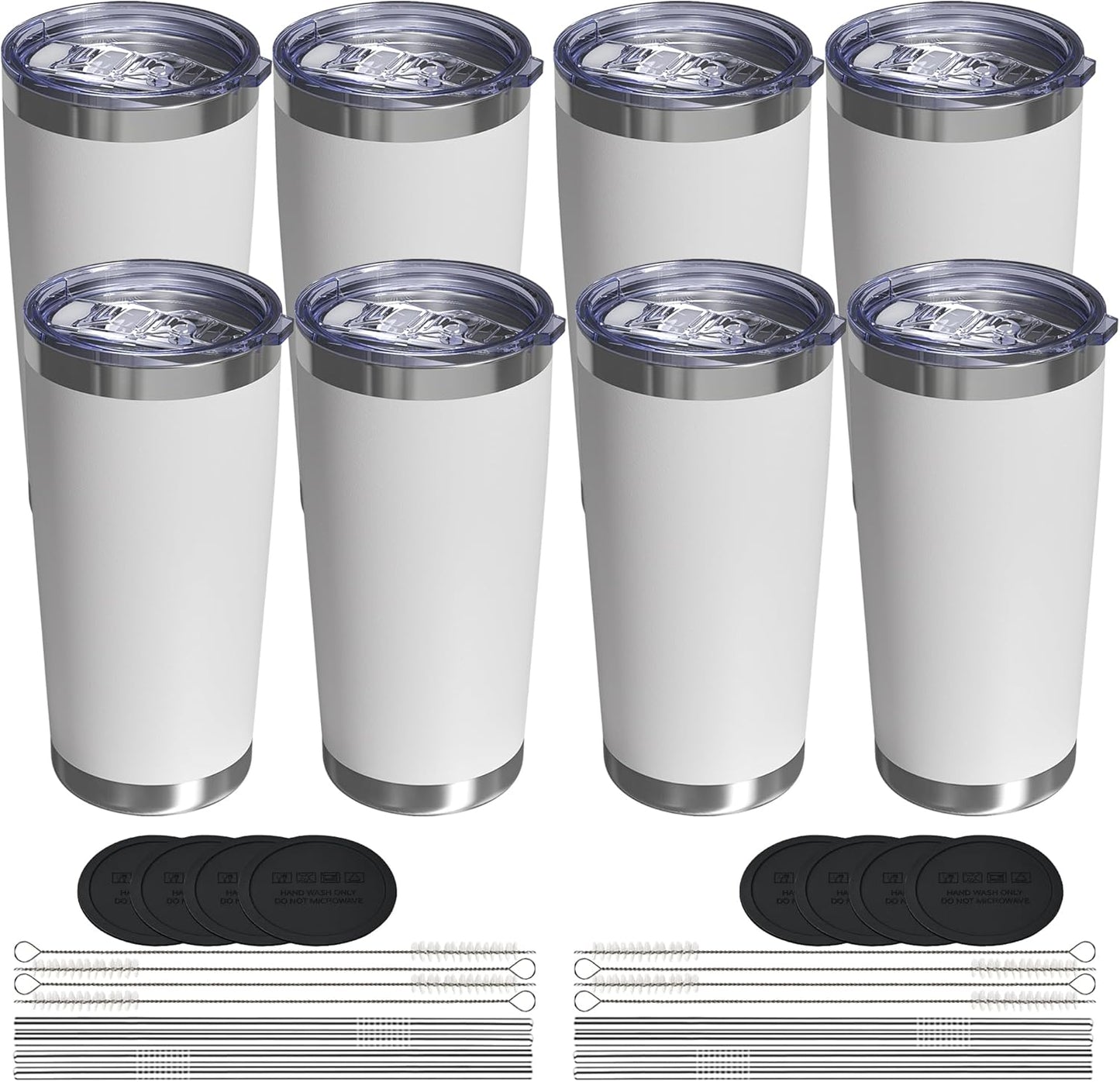 Travel Coffee Tumbler 20oz, 8 Pack Leakproof Travel Coffee Mug with Lid and Straw, Stainless Steel Double Wall Vacuum Insulated Tumbler for Hot/Iced Drinks (Textured Matte, White)