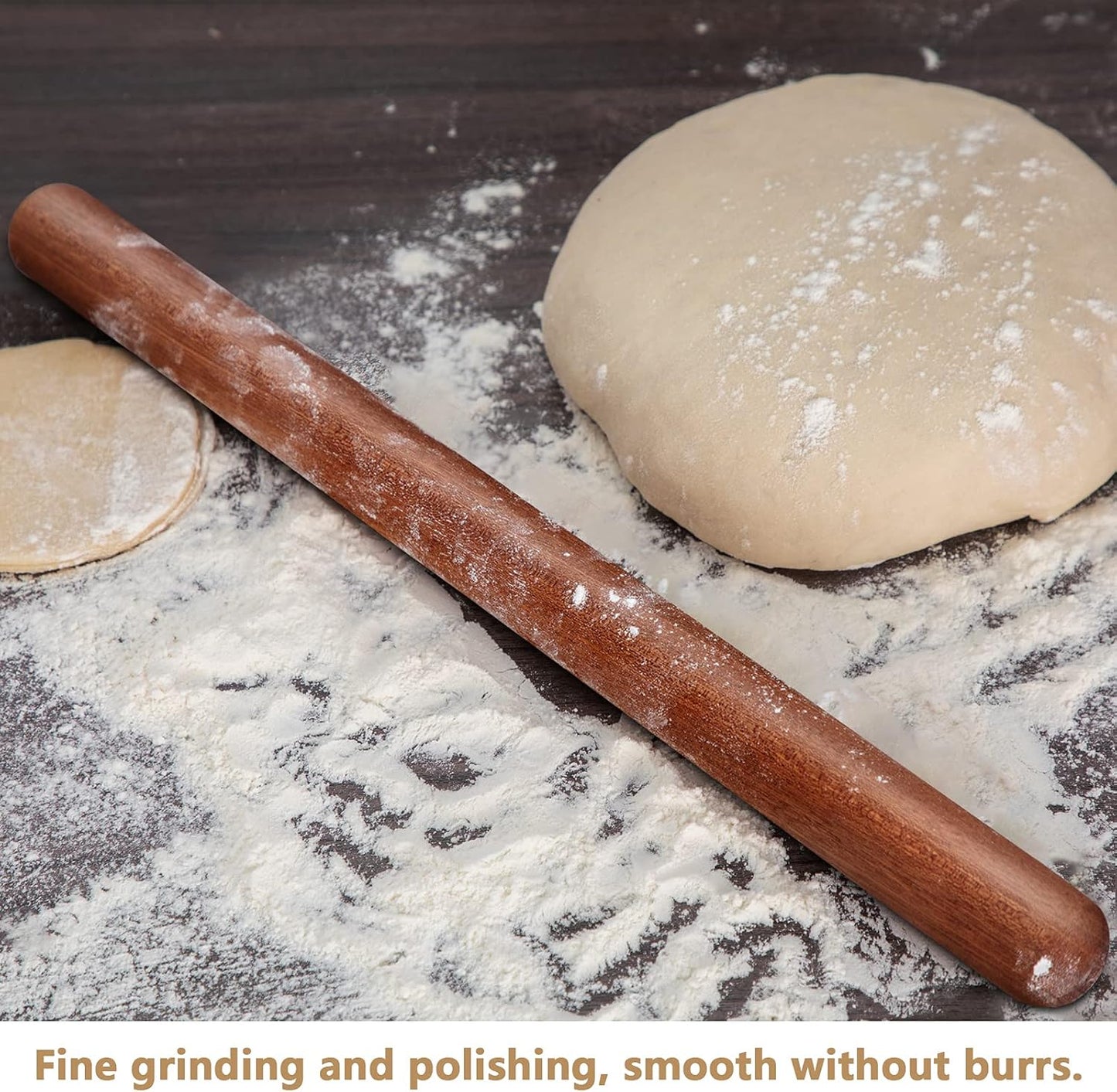 Aisoso French Rolling Pin, 17.7 Inches Wood Rolling Pin for Baking Extra Long Thickened, Classic Wooden Dough Roller for Fondant Pizza Pie Crust Cookie Pastry, Essential Kitchen Utensil, Brown