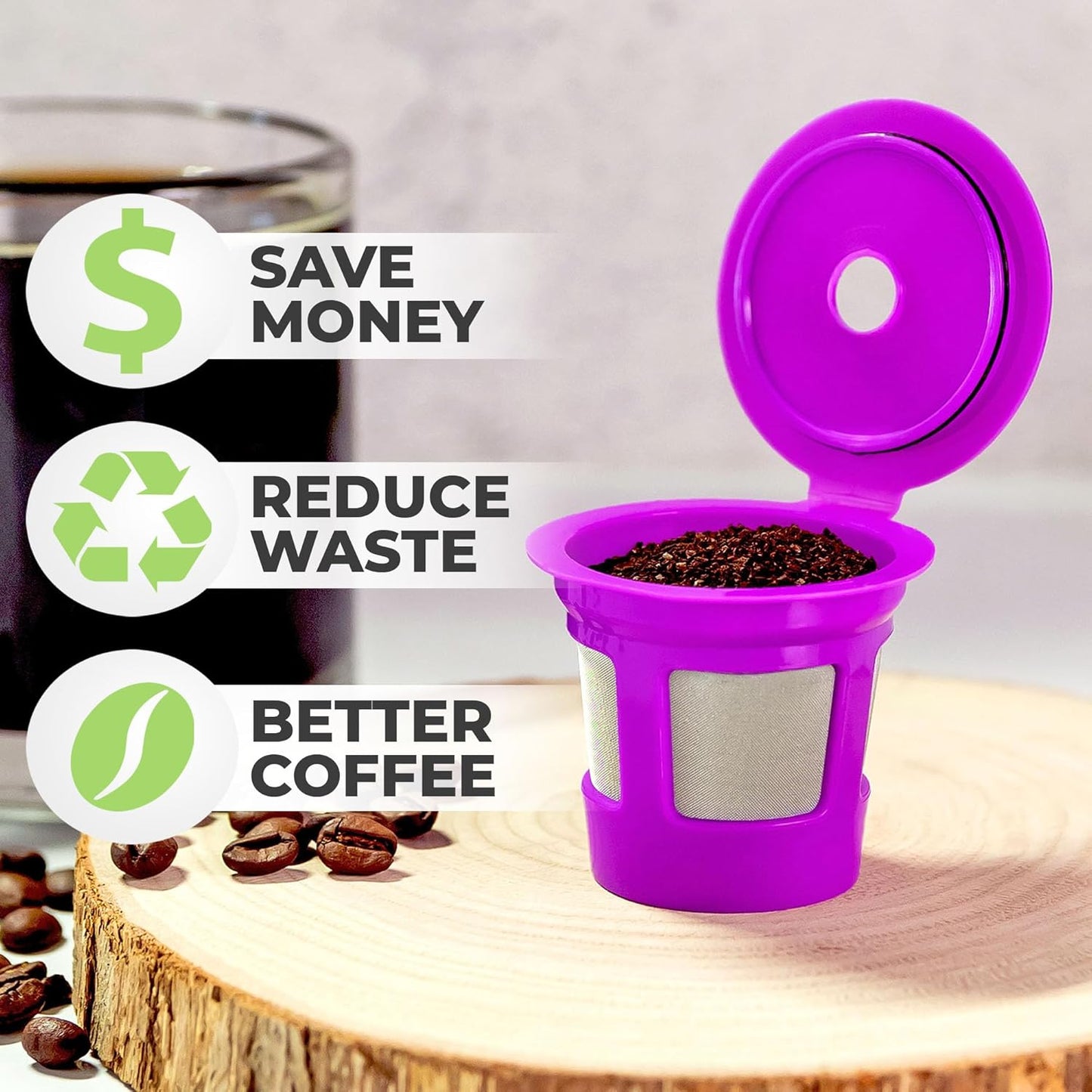 Perfect Pod 1-Stream Cafe Save Reusable K Cup Pod Coffee Filters - Refillable Coffee Pod Capsules with Built-In, Integrated Mesh Strainer for use with Keurig & Select Single Cup Coffee Makers, 4-Pack