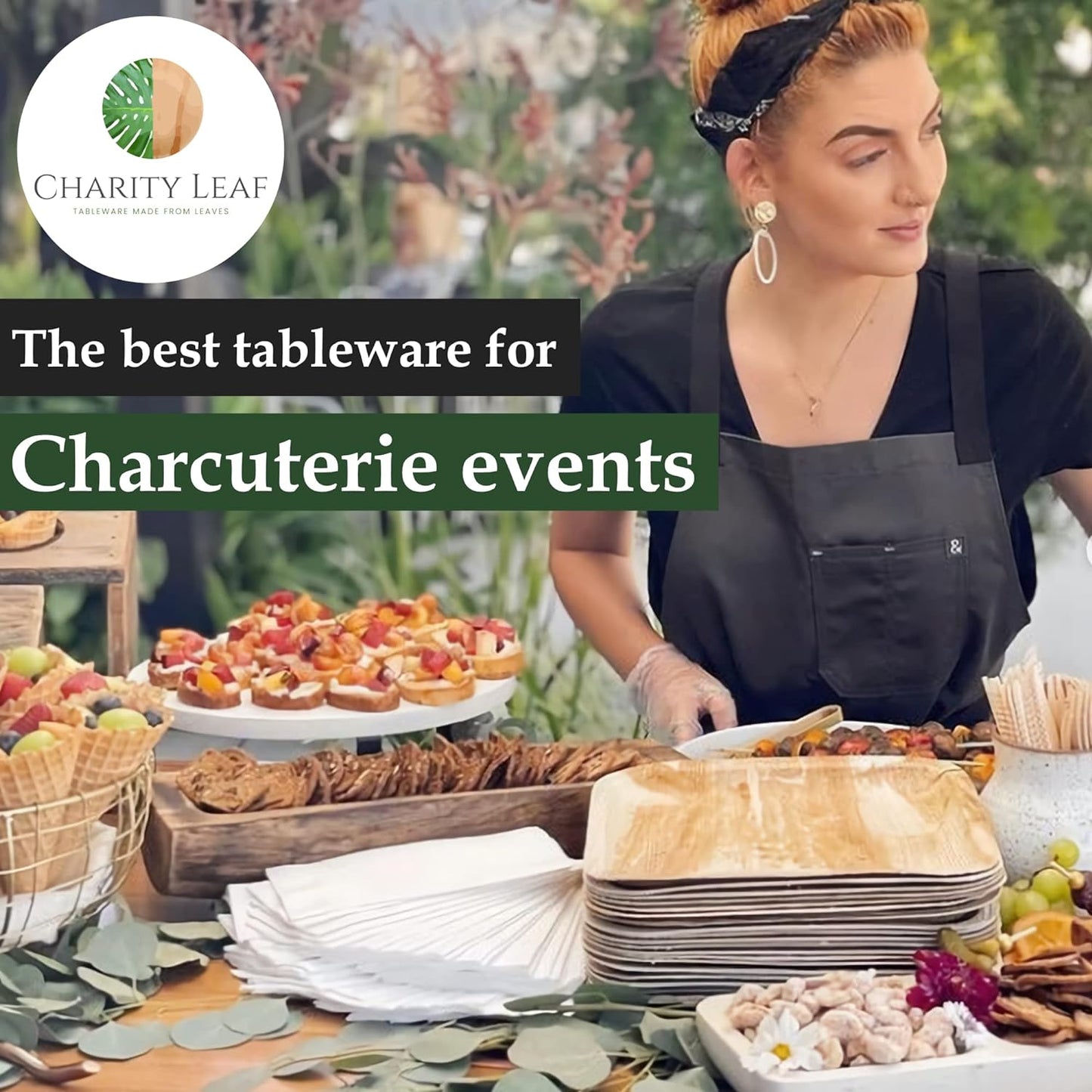 Charity Leaf 50-Pack 22"x12" Palm Leaf Trays | Eco-Friendly, Compostable Platters for Weddings, Charcuterie Boards & Events