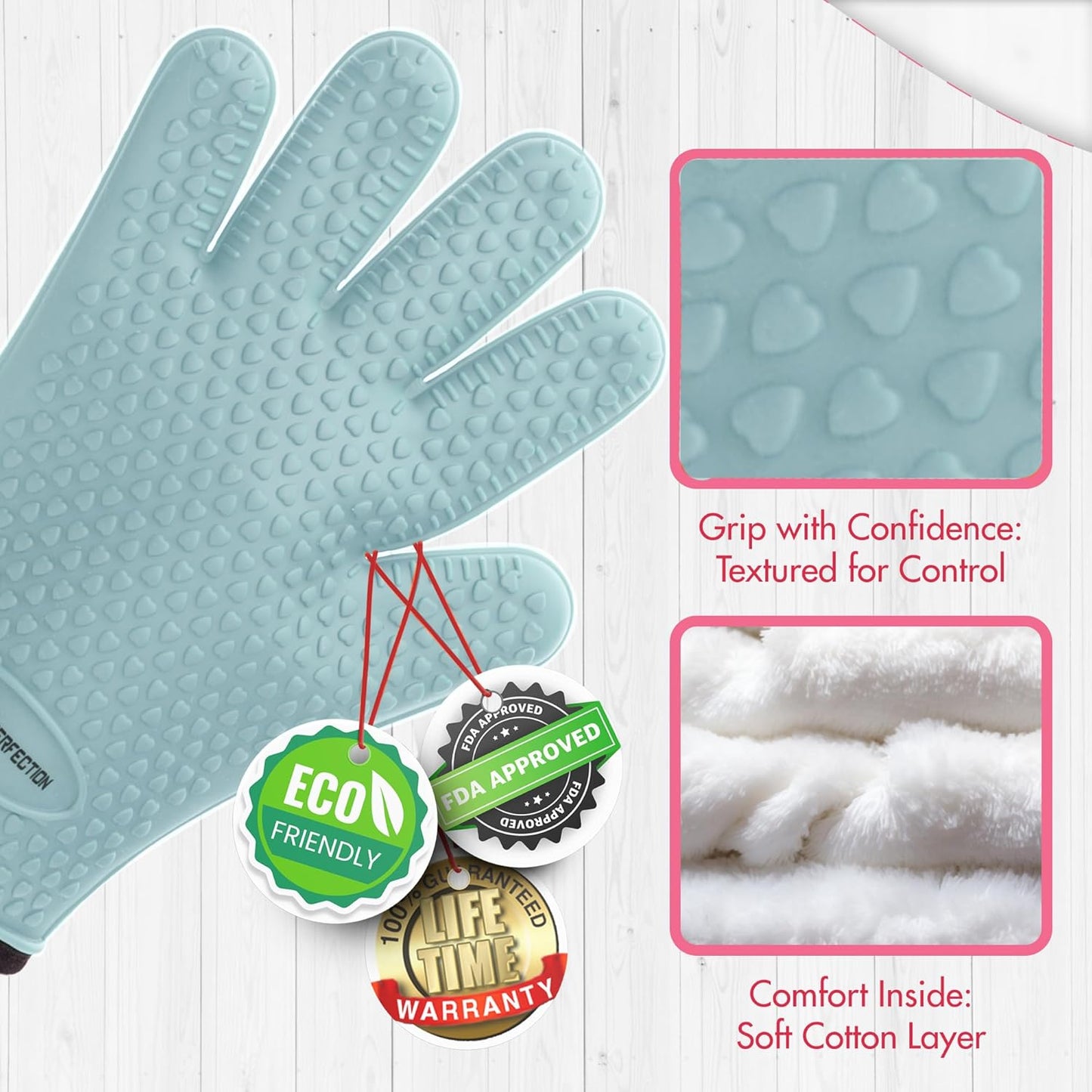 KITCHEN PERFECTION Silicone Smoker Oven Gloves For Women -Extreme Heat Resistant BBQ Gloves -Handle Hot Food Right on Your Smoker Grill Fryer|Waterproof Oven Mitts Grill Gloves |Superior Set+3 Bonuses