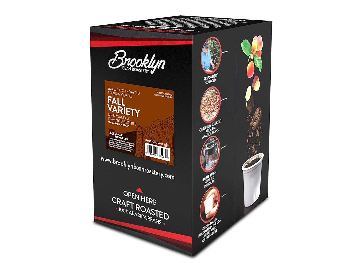 Brooklyn Beans Roastery Coffee Pods, Fall Flavored Variety Pack Sampler (Pumpkin, Maple, Vanilla) - Compatible with Keurig K Cup Brewers Including 2.0 Machines, 40 Count