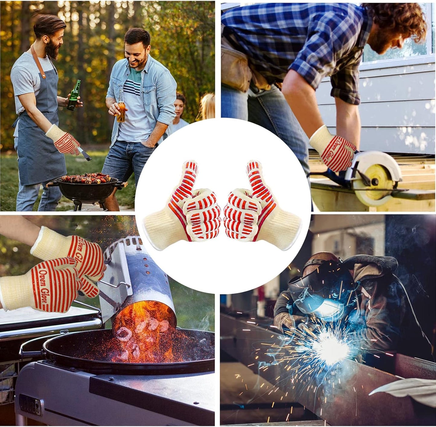 Oven Gloves, Heat Resistant 540 Degrees Grilling Gloves, Hot Surface Handler Non-Slip Silicone Oven Mitts with Fingers, BBQ Gloves for Cooking/Kitchen/Baking, Pack of 2