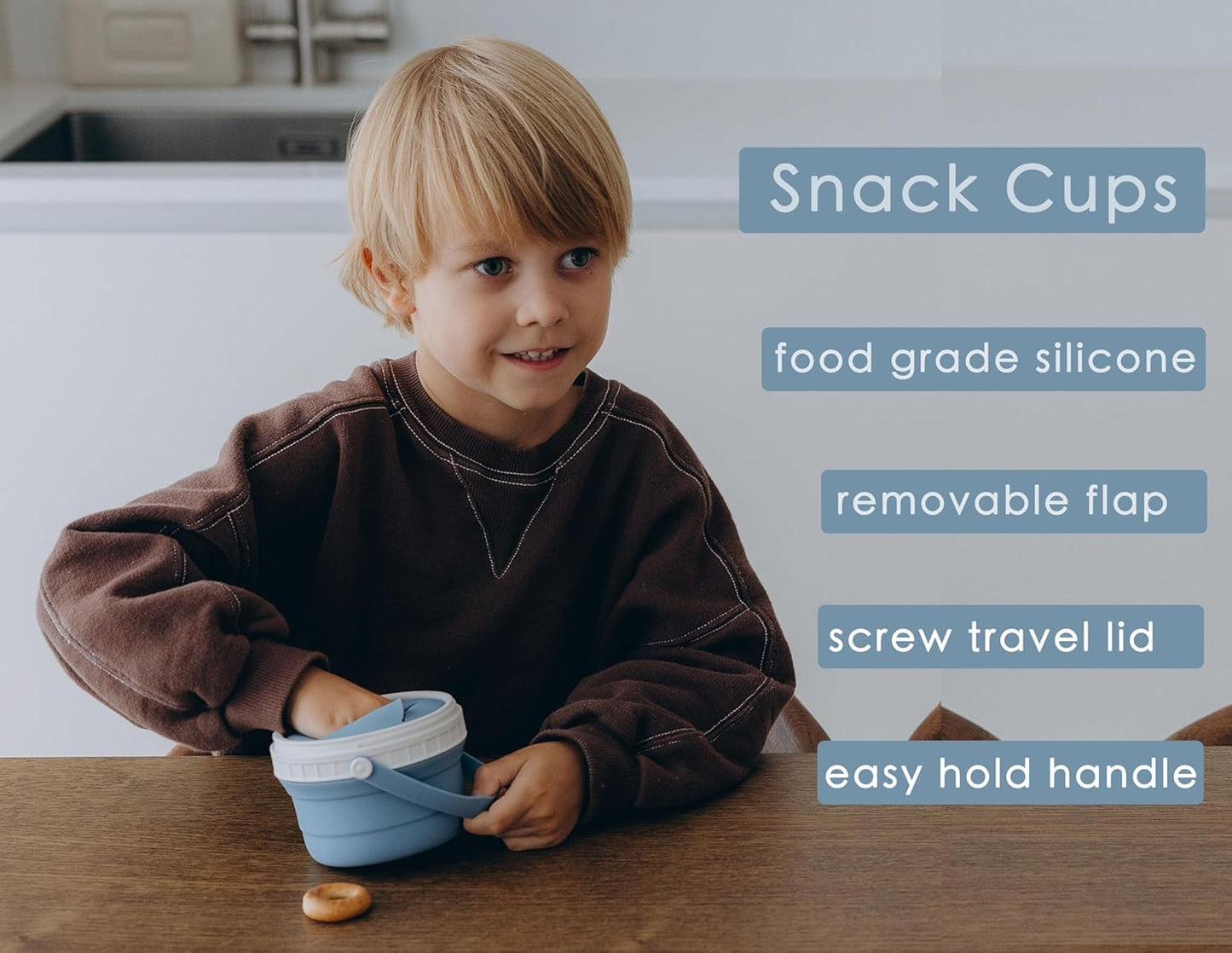 No Spill Silicone Toddler Snack Containers, Detachable Silicone Flap for Filling&Cleaning, Crumb-Free Hard Plastic Screw Travel Lid, Ultra-Soft for Baby Kids Hand In-Out, Snack Cup Holder 12 oz