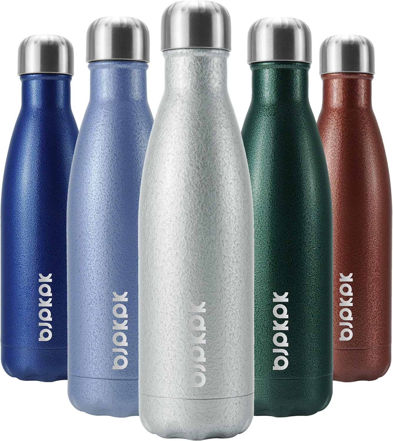 BJPKPK Insulated Water Bottles 17oz, Leak Proof Stainless Steel Water Bottle Keeps Cold for 24H and Hot for 12H, BPA Free,Silver