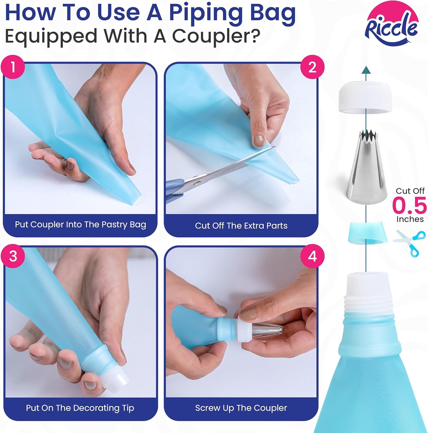 Riccle 88 pcs Cake Decorating Kit with Cake Turntable - Includes 50 Disposable + 2 Reusable Piping Bags and Tips Set, 24 Icing Piping Tips, 2 Spatulas, 3 Icing Comb Scraper, Baking Supplies