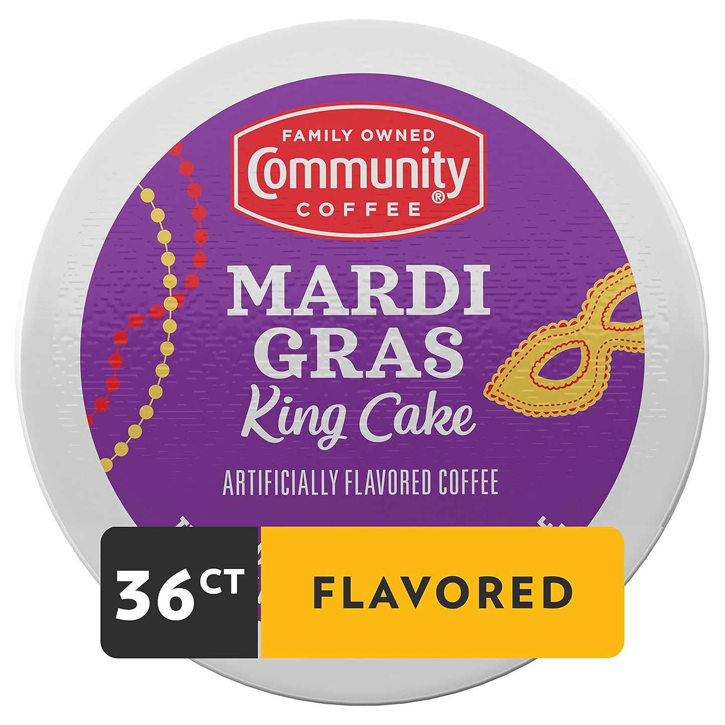 Community Coffee Mardi Gras King Cake Flavored 36 Count Coffee Pods, Medium Roast, Compatible with Keurig 2.0 K-cup Brewers, 12 Count (Pack of 3)
