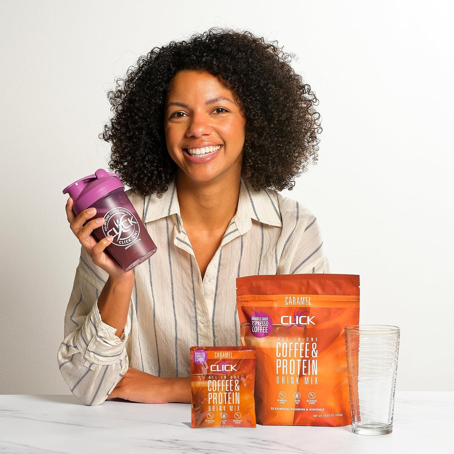 Click Coffee Protein Powder | Double Shot Espresso | 16g Protein | 23 Essential Vitamins | Low Calorie Meal Replacement | 150mg Caffeine | Gluten Free | No Artificial Flavors or Colors | Caramel