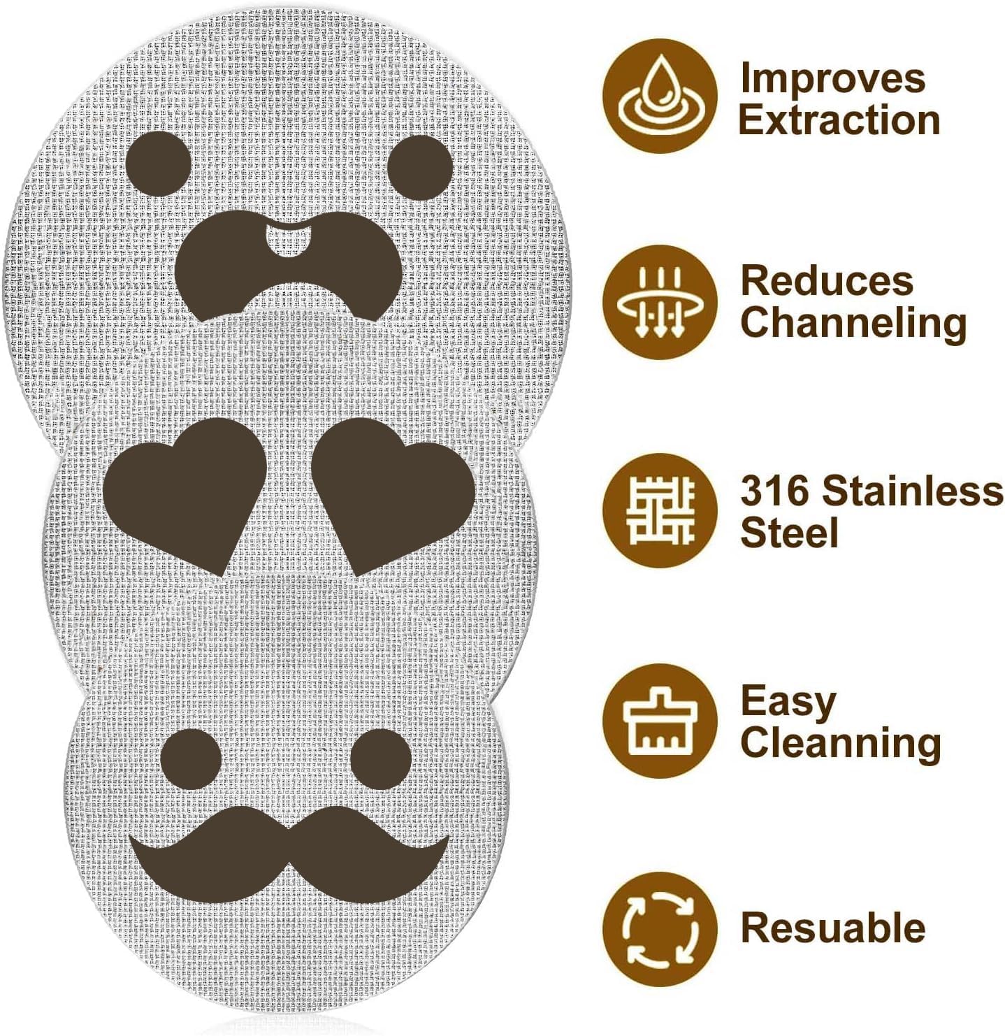 58.5mm Espresso Puck Screen, Lower Shower Screen, Metal Coffee Reusable Filter for 58mm Espresso Portafilter Basket, 1.7 Thickness(Mustache)