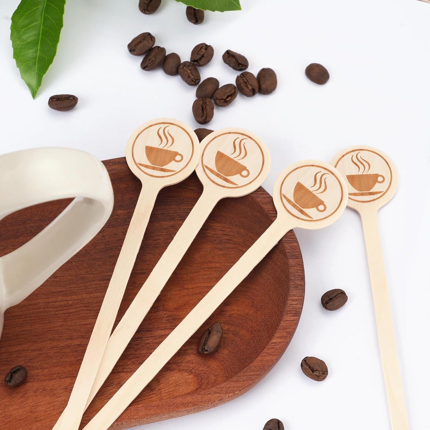 100Pcs Coffee Stirrers-5.9 Inch Natural Wooden Stir Sticks with Round Ends, Disposable Biodegradable Cafe Grade Coffee Stir Sticks Wood Beverage Mixer for Coffee Cocktails Milk Tea