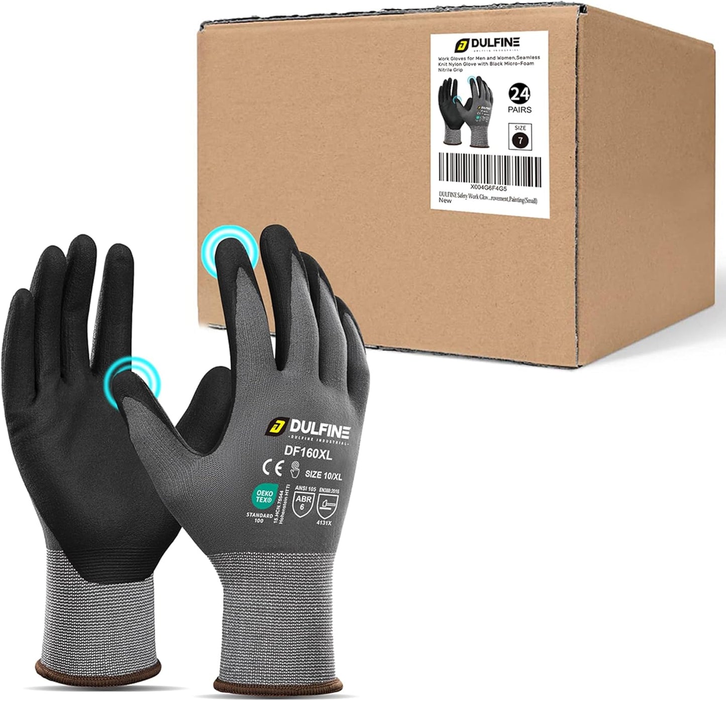 DULFINE Safety Work Gloves MicroFoam Nitrile Coated-24 Pairs Pack,Seamless Knit Nylon Glove with Black Micro-Foam Nitrile Grip,Ideal for General Purpose,Automotive,Home Improvement,Painting(Small)