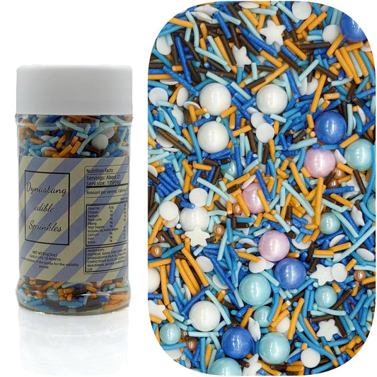Dynastang Blue & Orange & White Sprinkles Mixed Style Edible Cake Decorations Cupcake Toppers Cookie Perfect for Cakes, Cupcakes, Desserts Toppings 3OZ