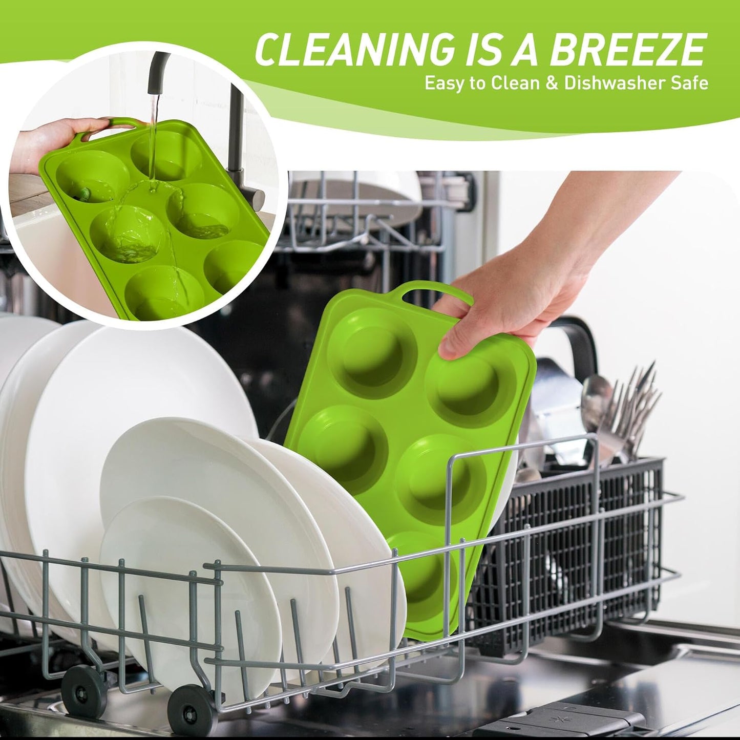 2 Packs 6 Cups Silicone Muffin Pan with Metal Reinforced Frame Jumbo Size Cupcake Pan Tray Egg Bites Silicone Circle Cookie Molds Muffin Tin Tart Pans Baking Sheet Set for Breakfast Sandwiches