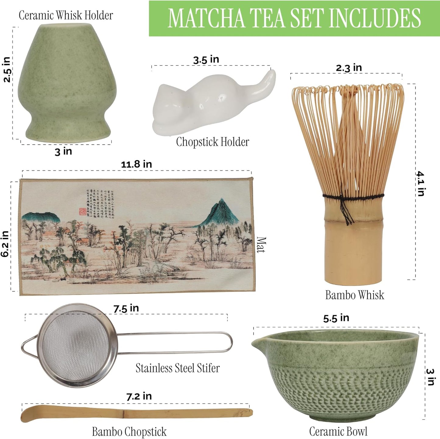 Matcha Whisk Set, 8-Piece Japanese Matcha Set - Ceremony Matcha Set with Matcha Sifter, Matcha Bowl, Whisk Holder, Matcha Whisk, Scoop & Magnetic Gift Box for Matcha Lovers - Matcha Kit