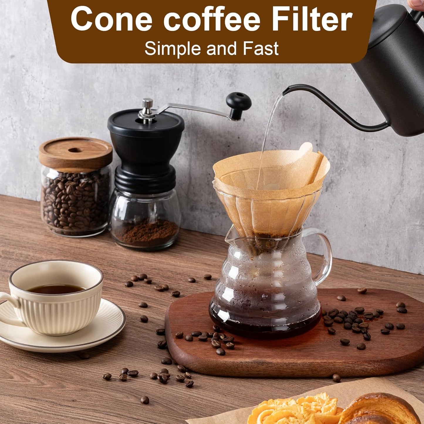 Coffee Filters, #4 Cone Coffee Filter 200 Count, Unbleached Natural Paper Filter 8-12 Cup, Disposable for Pour Over and Drip Coffee Maker