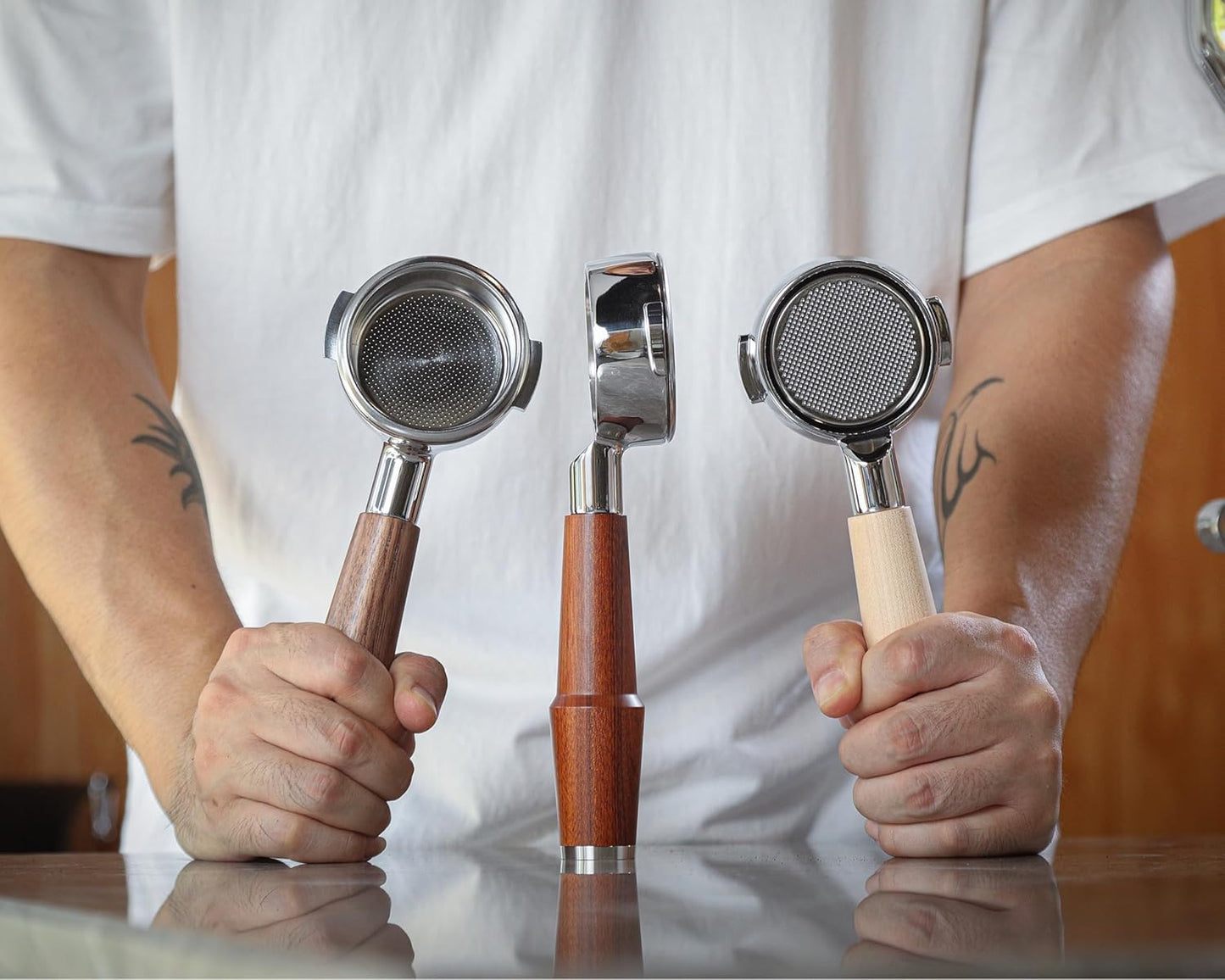 58mm Bottomless Portafilter for E61 Group Head | Professional Barista-Grade Naked Portafilter | Compatible with Rocket, Lelit, Ascaso, Profitec, ECM, Flair 58 (Maple)