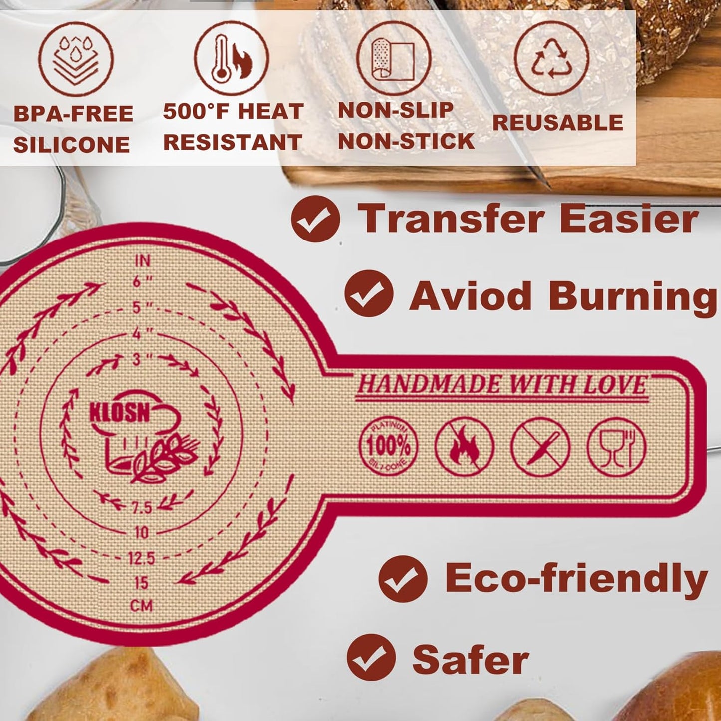 Large Silicone Bread Sling for Dutch Oven, 2 Pack (10" Round) – Non-Stick & 500°F Heat Resistant Sourdough Mat, Easy to Clean, Reusable Food-Grade Sourdough Sling – Fits 7 qt and up Dutch Ovens