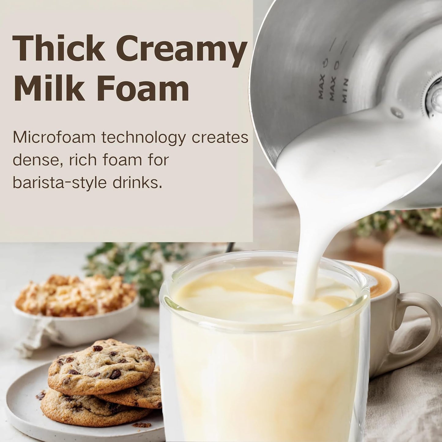 Stainless Steel Milk Frother and Steamer, 12oz Electric Milk Warmer & Foam Maker, 3in1 Hot Cold Frothing, Warm Thick Foam for Macchiatos, BPA Free