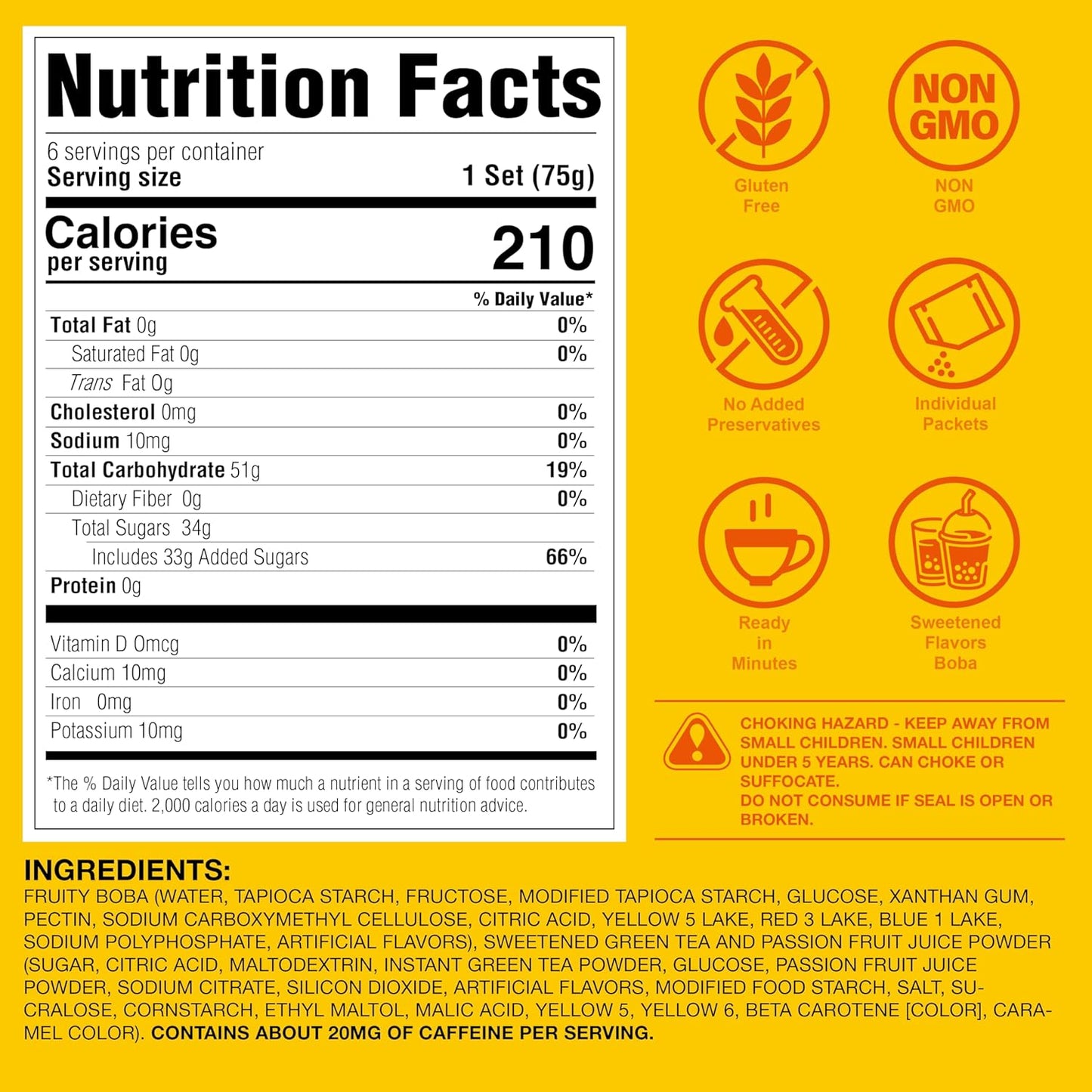 J WAY Instant Passionfruit Pineapple Green Tea Kit with Authentic Fruity Colorful Tapioca Boba, Ready in Under One Minute, Paper Straws Included - 6 Servings