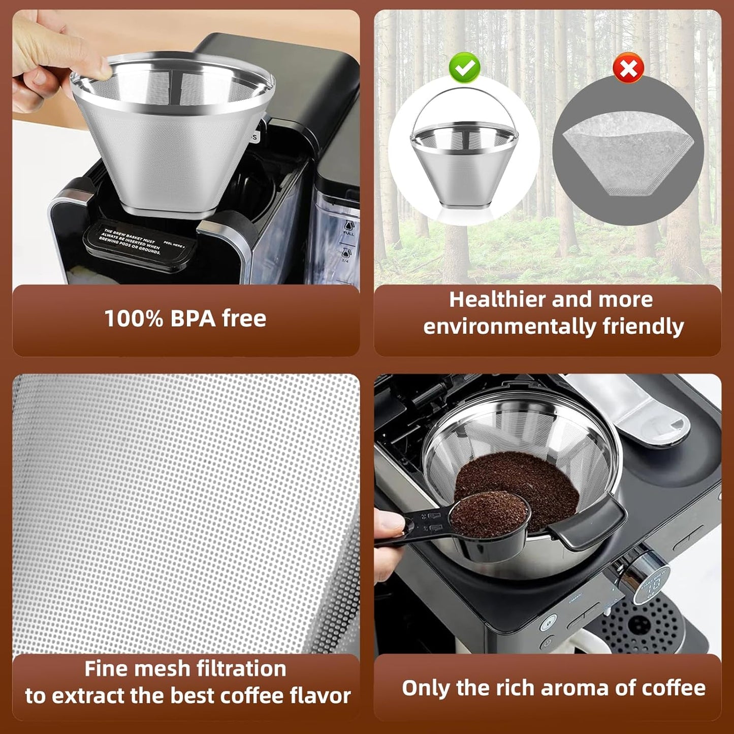 Reusable Cone Coffee Filters 4，304 Stainless Steel Permanent Coffee Filter，Permanent Filter for Ninja Coffee Maker, 2Pcs Permanent Cone Filter 4