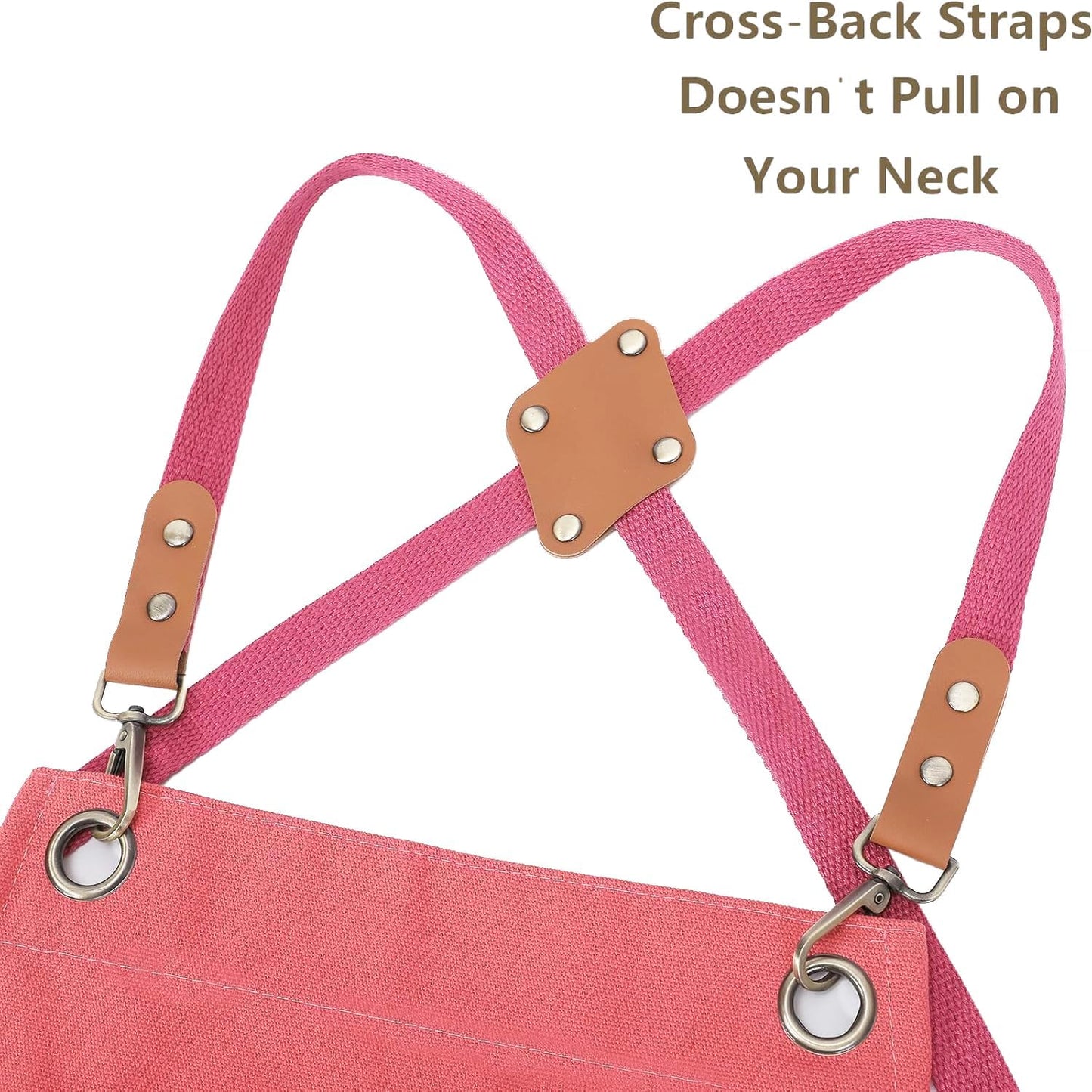 AFUN Chef Aprons for Women Men with Large Pockets, Cotton Canvas Cross Back Water Repellent Work Apron, Size M to XXL (Pink)