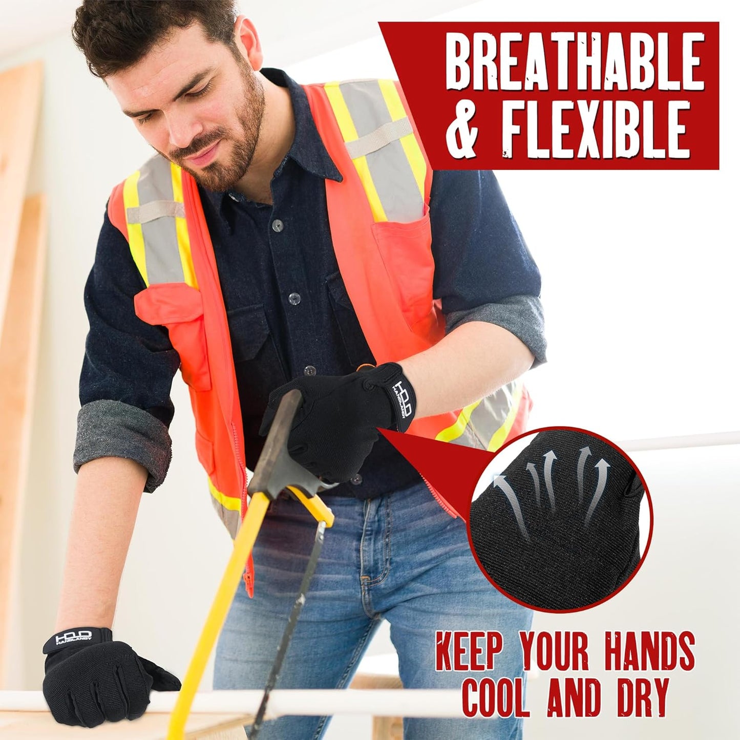 HANDLANDY Work Gloves for Men & Women, Utility Mechanic Working Gloves Touch Screen, Flexible Yard Work Gloves