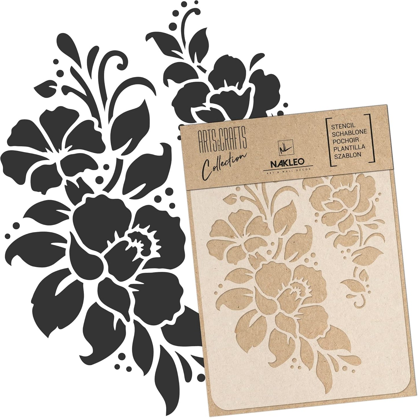 NAKLEO Painting Stencil for Crafts A4 8.3” x 11.8”, Flowers Frame Floral Pattern, Reusable Plastic DIY & Scrapbooking Drawing Template, Decoupage Art Home Decor, Wall Wood Fabric Furniture