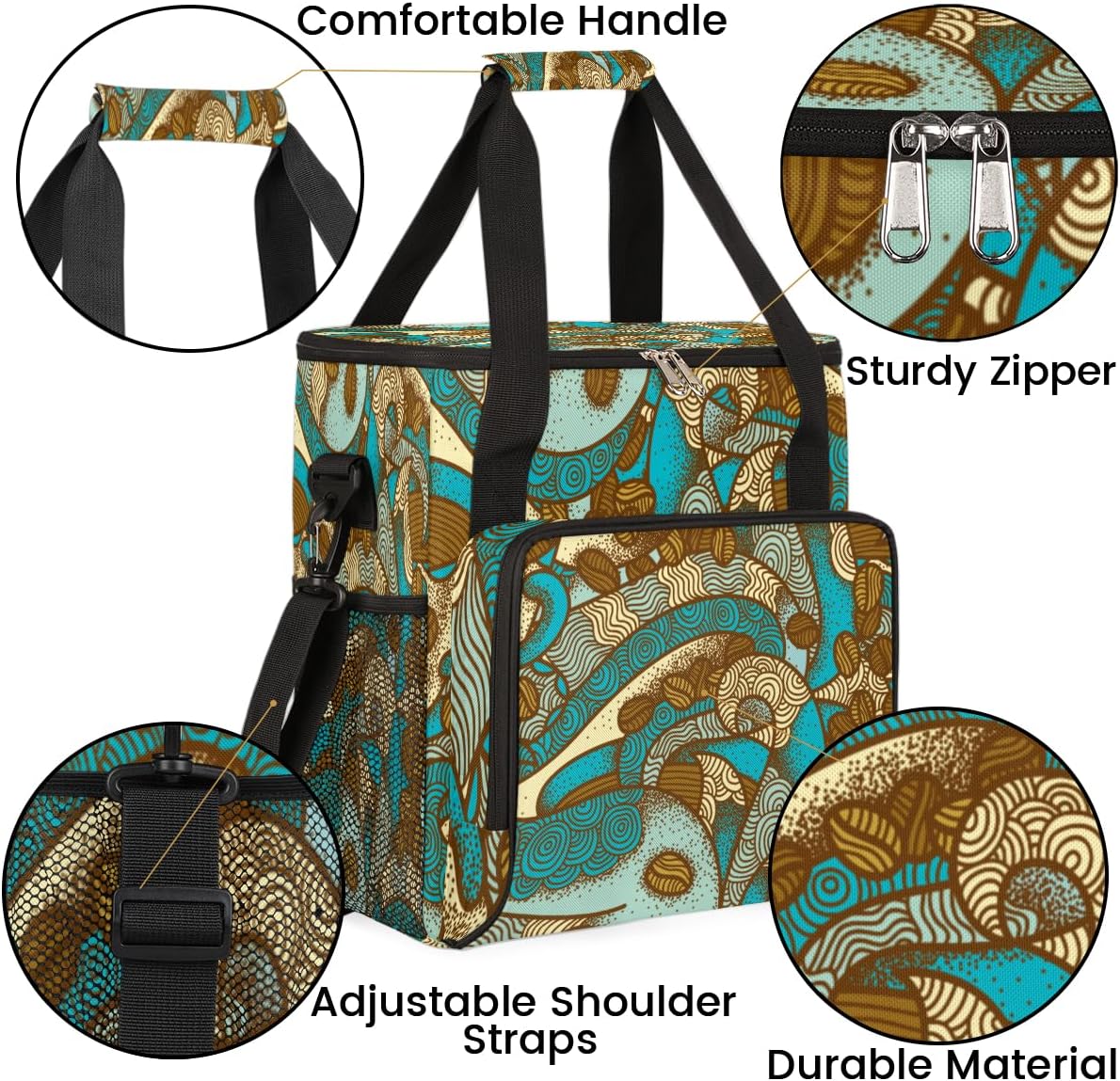 Vintage Boho Coffee Bean Maker Carring Bag Travel Carrying Storage Tote Compatible with Keurig K-Mini or Plus Portable Single Serve Brewer Case Pockets for K-cup Pods