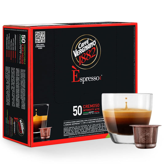 Caffe' Vergnano 1882 Medium Roast Espresso Original Line Machine Compatible Capsules, Arabica Robusta Espresso Coffee, Italian Coffee For Nespresso Coffee Machines, Intensity 6/10, Cremoso, 50 Ct