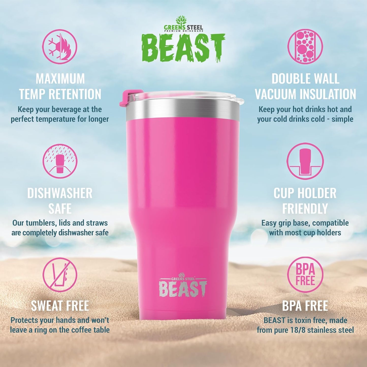 Beast 30 oz Tumbler Stainless Steel Vacuum Insulated Coffee Ice Cup Double Wall Travel Flask (Cupcake Pink)