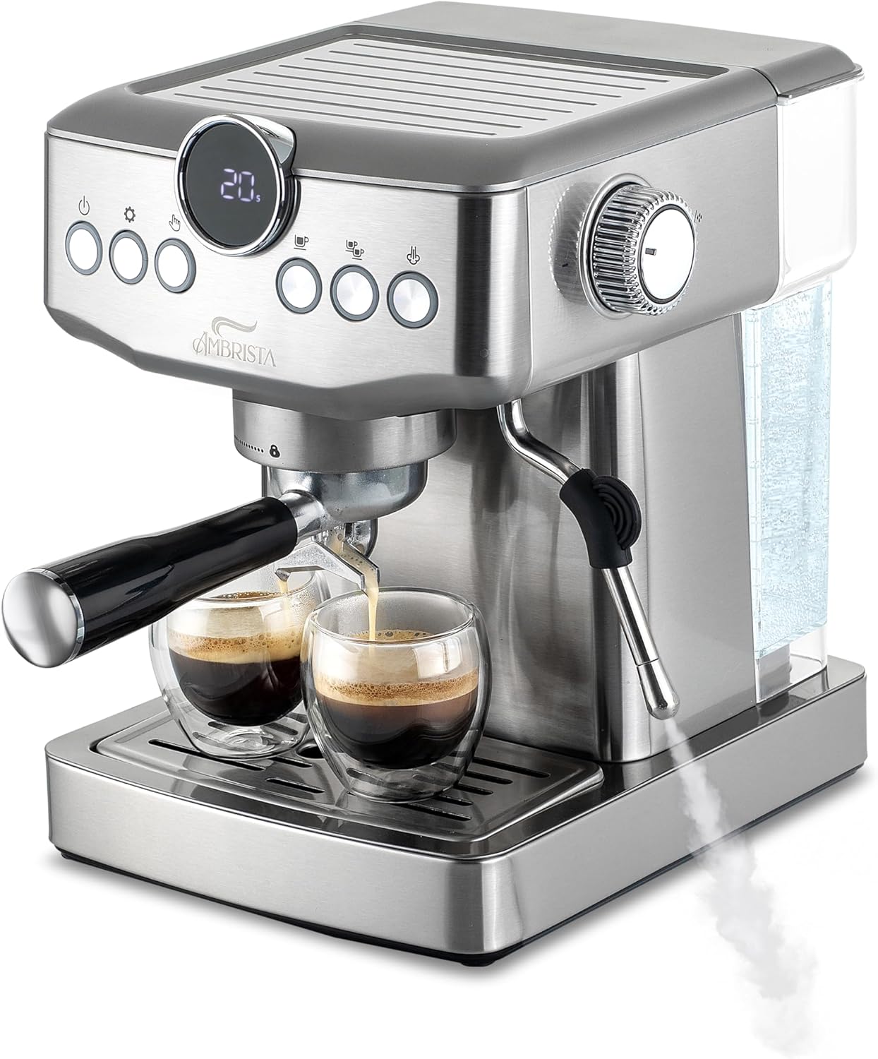 Espresso Machine 20 Bar with Steam Milk Frother | Stainless Steel Espresso Maker with Customizable Brewing Temperature | 60oz Removable Water Tank | Perfect for Cappuccinos, Lattes and More