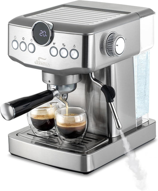 Espresso Machine 20 Bar with Steam Milk Frother | Stainless Steel Espresso Maker with Customizable Brewing Temperature | 60oz Removable Water Tank | Perfect for Cappuccinos, Lattes and More