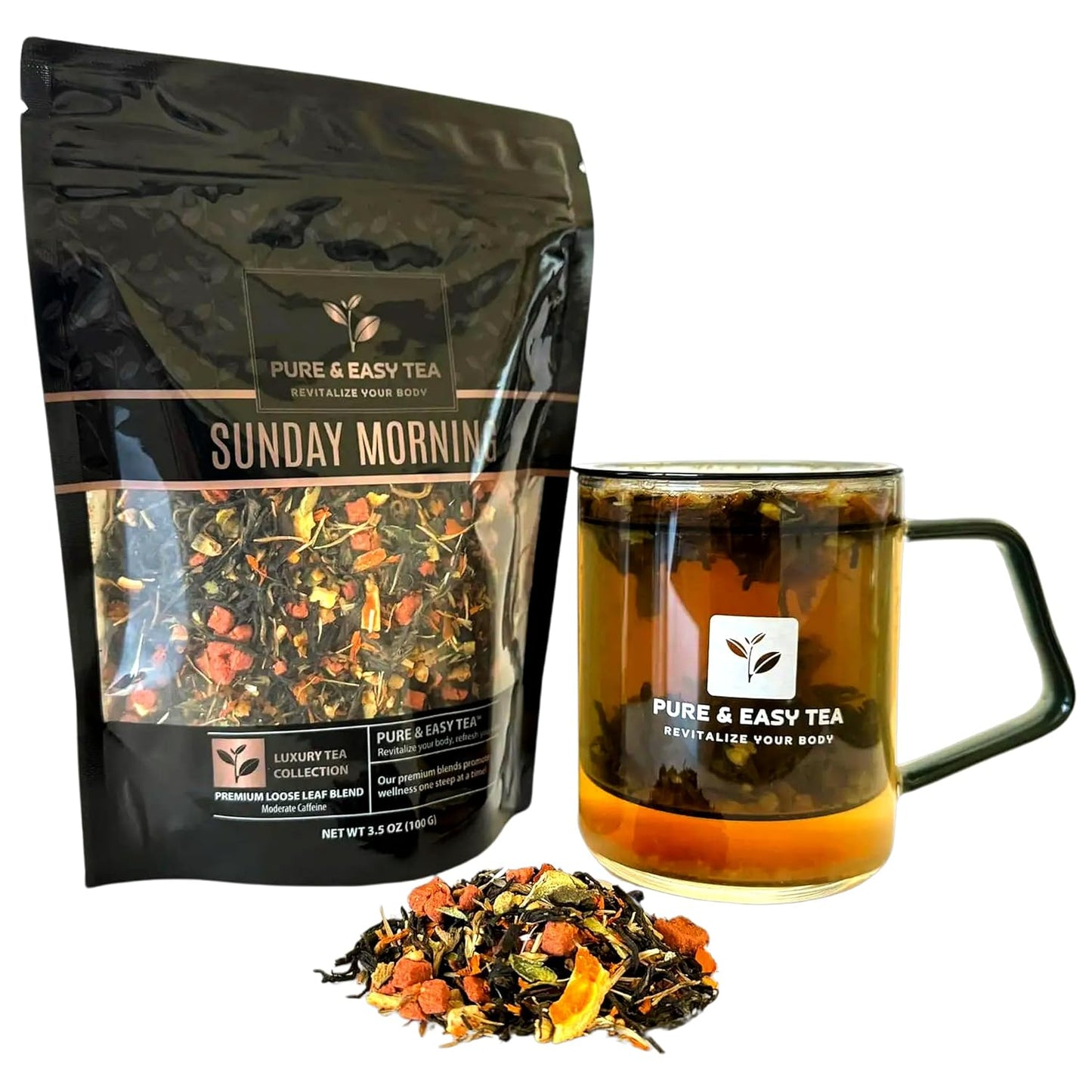 Pure And Easy Tea, Premium Loose Leaf Black Tea with Guava and Strawberry, 100% Natural & Unsweetened, Enjoy Hot or Iced, Makes 30+ Cups, 100g (3.5oz)