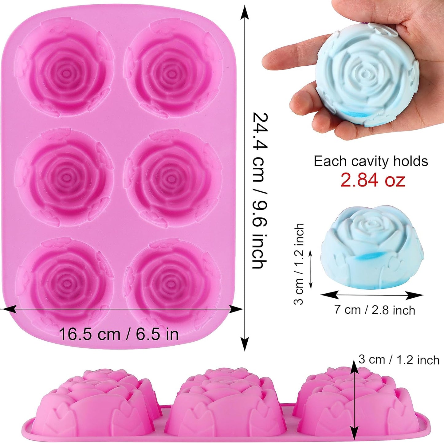 Rose Silicone Molds - 2 Pack Handmade Large Rose Flower Soap Mold - Food Grade DIY Bar Mould for 3D Soap, Mousse, Muffin, Cake, Chocolate, Jelly, Resin, Candle - Just Pop Out & Dishwasher Safe