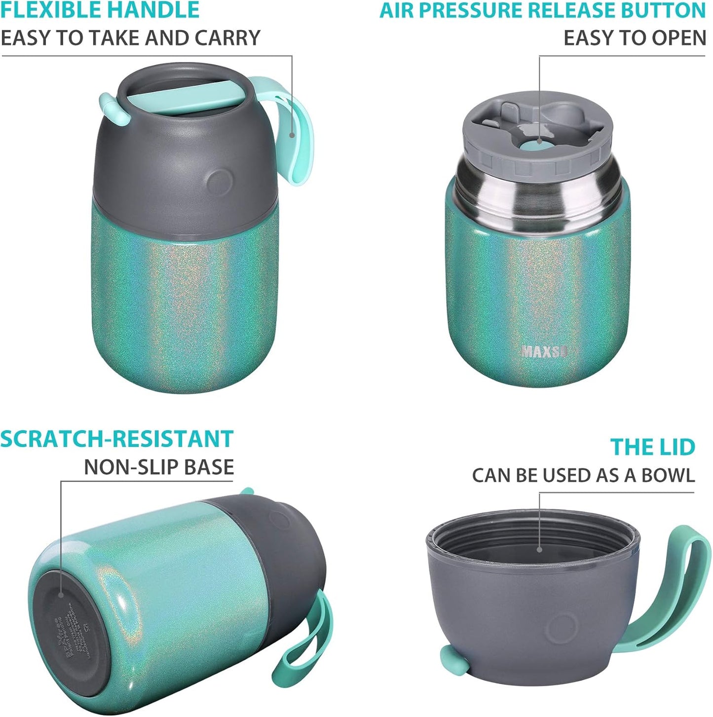 Insulated Food Jar for Hot & Cold Food for Kids Adult,17 oz Soup Thermo Hot Food Containers for Lunch, Triple Layer Insulation Stainless Steel Food Jar with Spoon (GPeacock)